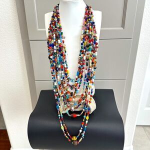 Vintage Multi 9 Strand Naga Tribal Glass Trade Bead Necklace